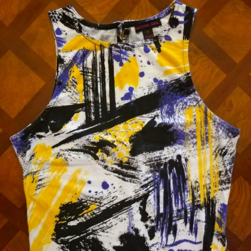 Yellow, blue, white & black Crop top tank top - material girl - small